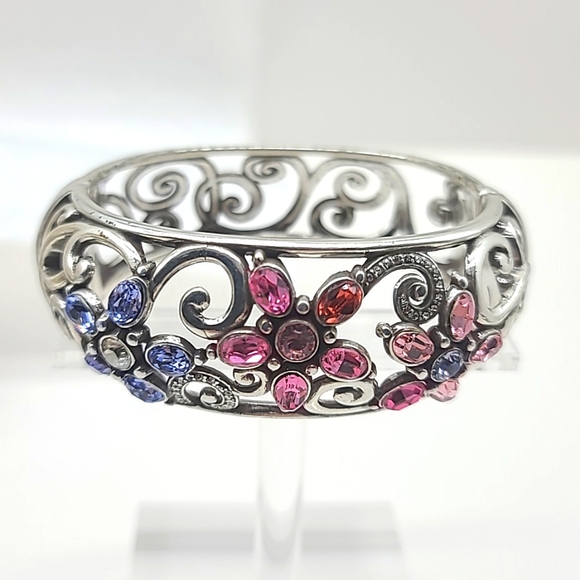 Brighton "GARDEN OF DREAMS" Pink/Purple Swarovski Crystal Floral Hinged Bangle! - Picture 2 of 15